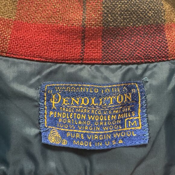 Pendleton Wool Shirt Mens Size M Plaid Elbow Patches Red Blue Distressed Vintage - Picture 6 of 8